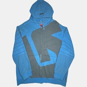 Vtg Burton Hoodie Sweatshirt Mens XL Blue Full Zip Striped Logo Snowboard Y2K